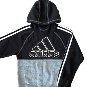 Adidas Boys Microfleece Hoodie Sweatshirt Size S (8) Black Gray White Large Logo